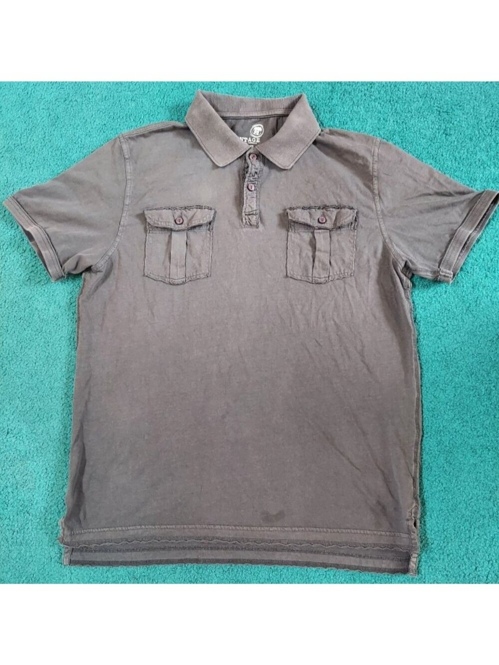 Vintage By Route 66 Short Sleeve Polo Double Front Pocket Black Size Large Shirt